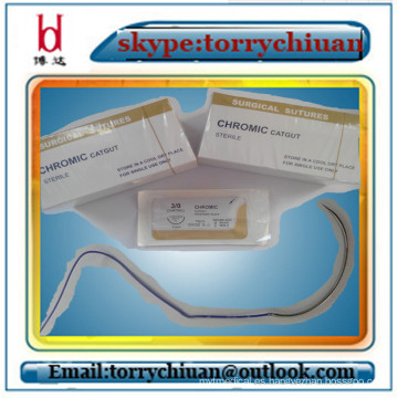 Catgut chromic absorbible, paquete estéril de la sutura, material médico del pegamento y de la sutura Propiedades 2 # long75cm